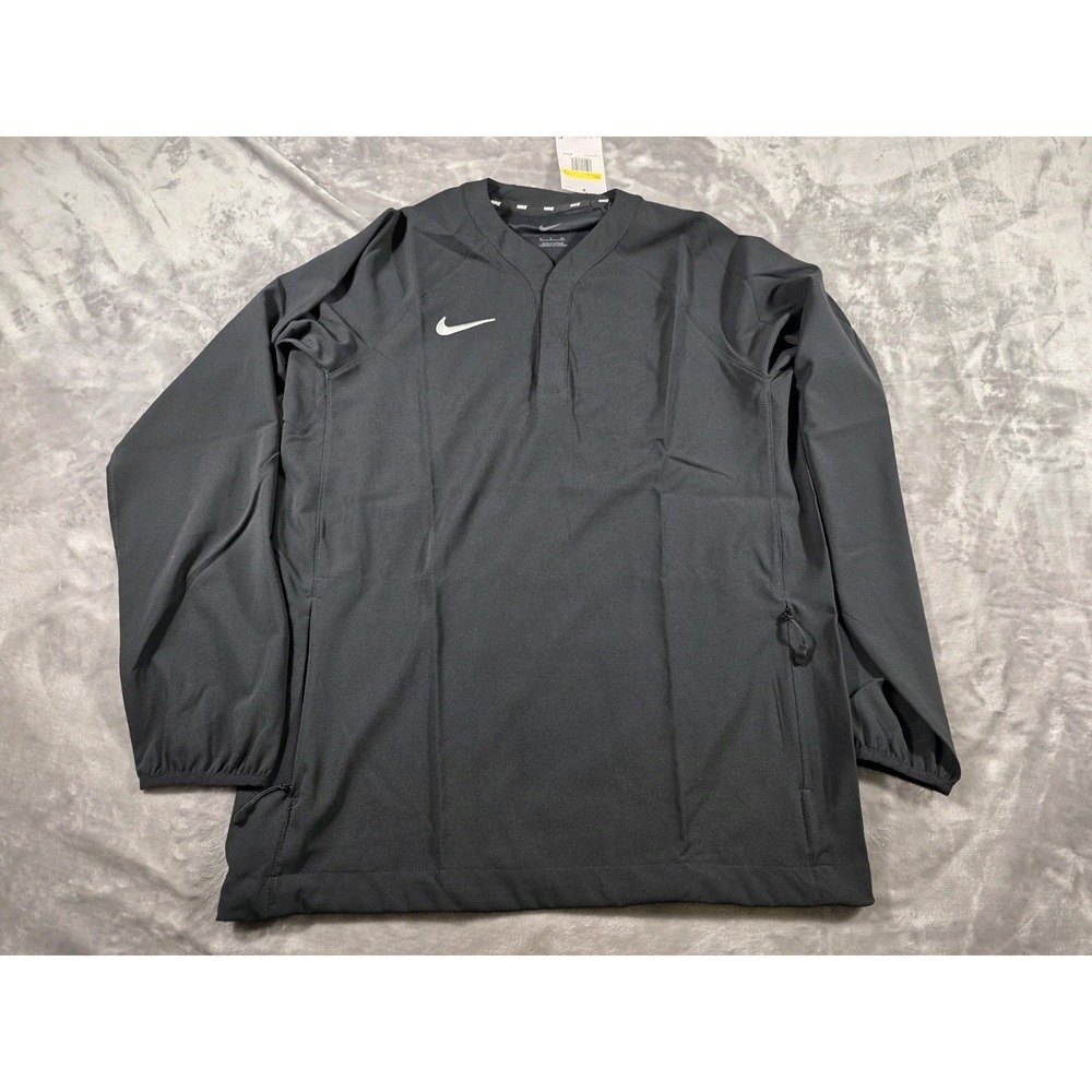 NWT Nike Long Sleeve Baseball Wind Shirt‎ Mens Small Henley Black w/ Zip Pockets